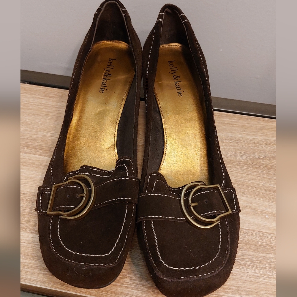 Kelly & Katie Wedge Loafers Brown Leather Officecore Preppy Shoes Basic- 11
